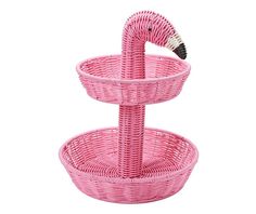 a pink swan shaped basket with two sections