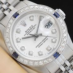 LADIES ROLEX DATEJUST 18K WHITE GOLD DIAMOND SAPPHIRE & STEEL WATCH - WHITE DIAL | eBay Rolex Datejust Men, Vintage Gold Watch, Rolex Watches Women, Rolex Women, Seiko 5 Sports, Rolex Date, Gold Watches Women, White Gold Sapphire, Rolex Watch