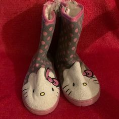 Hello Kitty New Without Tags Polka Dot Boots. Shoes Hello Kitty, Hello Kitty Shoes, Hello Kitty Pink, Girls Boots, Pink Gray, Pink Grey, Kids Shoes, Polka Dot, Polka Dots