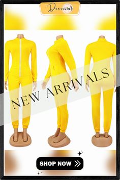 Women Long Sleeve Turtleneck Zippers Skinny Jumpsuit Fitted Yellow Jumpsuits And Rompers For Fall, Yellow Stretch Long Sleeve Jumpsuit, Casual Yellow Long Sleeve Bodysuit, Long Sleeve Turtleneck, Color Pick, 1 Million, Women Long Sleeve, Jumpsuit Romper, Turtle Neck