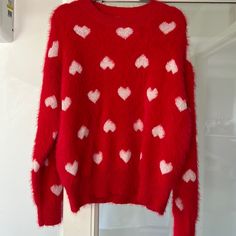 Nwt Purchased From Boutique Cute Fuzzy Heart Sweater Perfect For Valentines Day Size 2x/3x White Heart Sweater For Winter, White Heart Print Sweater For Winter, White Sweater For Valentine's Day, White Long Sleeve Sweater For Valentine's Day, Trendy Red Heart Sweater, Red Long Sleeve Sweater For Valentine's Day, Red Long Sleeve Sweater With Heart Print, Red Long Sleeve Valentine's Day Sweater, Red Heart Print Sweater For Valentine's Day