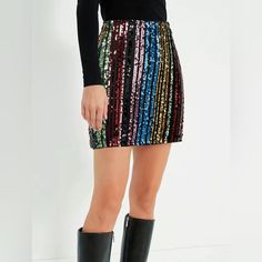 Elegant A Line Mini Skirt Made Of A Colorful Multicolored Sequins Fabric. Available Sizes: S(4), M(6), L(8/10) #Multicolor #Sequins #Miniskirt #Highwaist #Skirt Highwaist Skirt, Womens Skirt Outfits, Sleeveless Romper Jumpsuits, Rok Mini, Multicolor Sequins, Sequins Fabric, Rock Outfit, High Waist Skirt, Sequin Mini Skirts