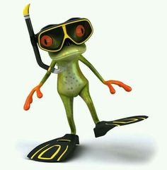 a cartoon frog wearing goggles and holding a surfboard