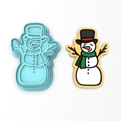 two cookie cutters, one with a snowman and the other with a top hat