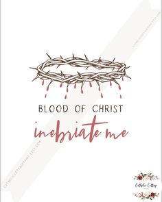 the words blood of christ inspire me in front of a crown of thorns with drops of