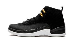 The Air Jordan 12 “Reverse Taxi” takes the classic “Taxi” colorway of the same shoe and flips it for a brand new look. Originally releasing in 1997, the Air Jordan 12 is one of the most recognizable Air Jordan models thanks to its continued run in the spotlight in present day sneaker culture. The “Reverse Taxi” design sports a black suede upper with luxurious gold accents on the eyelets, while the black nubuck mudguard features the original pebbled texture. Tonal Jumpman branding can be found on Sneaker Culture, Authentic Jordans, Jordan Model, Air Jordan 12, Jordan 7, Jordan 12, Jordans 12, Air Jordan 4 Retro, Stadium Goods