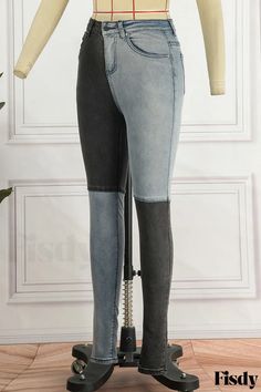 Fisdy - High-Waisted Denim Jeans with Black Casual Patchwork and Contrasting Details Jeans Online, Women Denim Jeans, High Waisted Denim, Black Casual, Wholesale Fashion, Casual Jeans, Black Color, Denim Jeans, High Waist