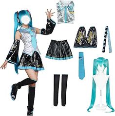 Generic Future Costume Miku Cosplay Costume Full Set with Wig Cosplay Costume Secondary Animation Character Cosplay Costumes Miku Clothes, Miku Wig, Future Costume, Character Cosplay