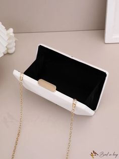 BirdinBag - Stylish White Clutch with Chic Metal Chain White Chain Bag For Formal Occasions, Formal White Chain Bag, White Party Bag With Chain, White Evening Bag With Chain Strap As Gift, White Evening Bag With Chain Strap, White Rectangular Clutch With Chain Strap, White Clutch, Minimalist Pattern, Box Bag