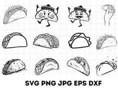 hand drawn mexican food and drinks with the words svg png eps dxf