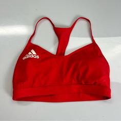 New Without Tag Red Swimwear With Built-in Bra For Swimming, T-back Sports Bra For Swimming, Padded Triangle Top Sports Bra, Padded Swimwear For Workout, Red Sleeveless Sports Bra With Built-in Bra, Seamless Red Sports Bra, Padded Sports Bra In Solid Color, Red Stretch Swimwear For Training, T-back Training Top