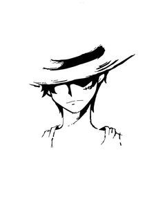 a black and white drawing of a person wearing a hat