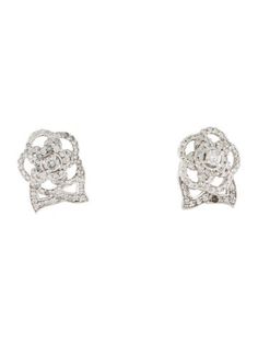 From the Camélia Collection18K White Gold Luxury Diamond White Channel Set Diamond Earrings, White Diamond Channel Set Earrings, White Cubic Zirconia Channel Set Diamond Earrings, Luxury Diamond White Channel Set Earrings, Chanel Camellia Earrings, White Gold Diamonds, Gold Diamond, Chanel, White Gold