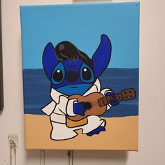 a painting of a cartoon character playing a guitar