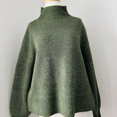 Ann Taylor Green Wool Blend High Neck Oversized Lo G Sleeve Sweater M Nwot Measurements- Approximate Bust - 23” Armpit To Armpit Laying Flat Length - 23” Shoulder To Hem Laying Flat Relaxed Fit Green Sweater For Work, Oversized Green Sweater For Fall, Green Chunky Knit Top For Layering, Oversized Olive Top For Fall, Green High Neck Sweater With Stretch, Oversized Green Sweater With Ribbed Cuffs, Oversized Green Turtleneck Sweater, Oversized Green Ribbed Sweater, Oversized Green Chunky Knit Top