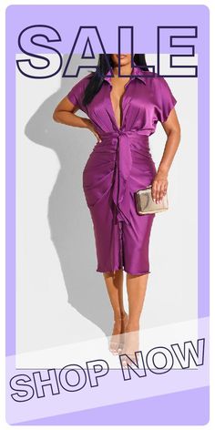 Purple Fashion Casual Solid Fold Turndown Collar Pencil Skirt Dresses Spring Night Out Pencil Dress, Elegant Solid Color Bodycon Dress For Going Out, Spring Party Dress With Pencil Skirt Shape, Spring Pencil Skirt Dress For Date Night, Spring Date Night Pencil Dress, Summer Bodycon Dress For Night Out With Pencil Skirt, Summer Night Out Bodycon Pencil Dress, Elegant Solid Color Midi Dress For Club, Chic Summer Midi Dress With Pencil Skirt