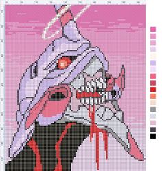 a cross stitch pattern with an image of a shark and a bird on it's head