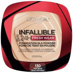 Demand more from longwear! Infallible up to 24hr fresh wear foundation-in-a-powder covers like a liquid a mattifies with no cakey look. The weightless powder texture gives full coverage and a natural, matte finish that looks fresh hour after hour. The formula feels breathable and weightless leaving skin feeling comfortable for up to 24hrs. With a blurring effect and all day matte finish, this powder evens skin tone with no transfer. It is waterproof, heatproof and sweatproof. Available in 16 sha Maybelline Fit Me Powder, Infallible Foundation, Spf Foundation, Infallible Pro Matte, Loreal Infallible, Loreal Paris Infallible, Neutral Undertones, Foundation Makeup, Foundation Powder