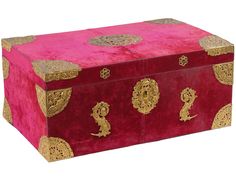 a red box with gold designs on it