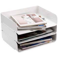 PRICES MAY VARY. Our set of 3 stackable white paper tray, each measures 12.4"L X 9.7"W X 2.7"H. When stacked to be 3 tier rack, it measures 8"H. An ideal size for you to organize your workspace or create a spot for employees to exchange documents. Premium Quality: The document trays are made of durable, break-resistant ABS plastic, sturdy and heavy-duty, featuring uneven design to prevent container slippage, which provides lasting use. Easy to Assemble & Access: These letters trays boast channel Desk File, Mail Room, Office Supplies Desk Accessories, Leather Desk Pad, Paper Magazine, Desk Organizer Set, Letter Tray, Paper Tray, Desk Tidy