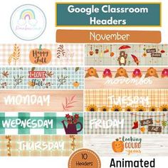 an image of the google classroom calendars for november, november, and october with pumpkins