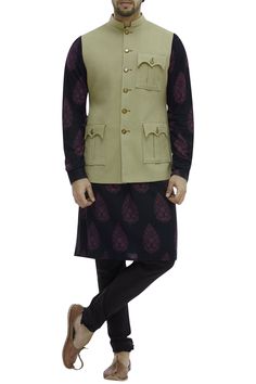 Beige Nehru jacket with flap pockets.
Components: 1
Neckline: Band collar
Sleeve Length: Sleeveless
Fabric: Cotton
Color: Beige
Flap pockets
Closure: Front buttoned placket
Note: Kurta and churidar worn by the model is not for sale - Aza Fashions Nehru Jacket, Nehru Jackets, Cotton Texture, Fashion App, Band Collar, Churidar, Not For Sale, Aza Fashion, Flap Pocket