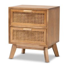 Rattan Nightstand Brown Nightstands, Wood Assembly, Rattan Style, Walnut Nightstand, Modern End Tables, Contemporary Bedroom Decor, 2 Drawer Nightstand, Mdf Frame, Baxton Studio