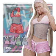 an image of a barbie doll in pink shorts and bra top with mesh on it