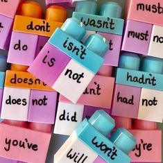 several pieces of colored sticky notes with words written on them that say don't, don't, do not