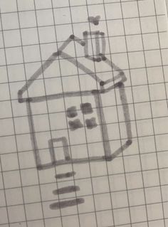 a drawing of a house on top of a piece of paper that has been graphed