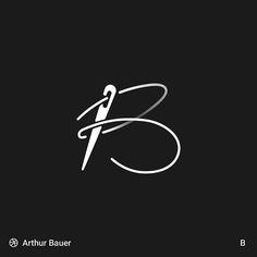 the letter b with a knife in it on a black background logo for arthrur bauer