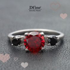 Gemstone engagement ring, gemstone ring, garnet promise ring, 3 stone engagement ring, sterling silver wedding ring, celebrity engagement ring, ruby ring, silver wedding jewelry Red And Black Ring, 3 Stone Wedding Ring, Gothic Engagement Rings, Engagement Ring Gothic, Fashion Thoughts, Gothic Wedding Rings, Gothic Engagement Ring, Couples Ring, Gemstone Wedding Rings