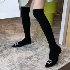 New Design Crystal Buckle Women Slim Leg Thigh High Sock Boots Casual Flat Heels Black Stretch Fabric Over The Knee Shoes Boot Type: Sock Boots Shaft Material: Stretch Fabric Outsole Material: Rubber Upper Material: knitting Origin: Mainland China Season: Spring/Autumn Insole Material: PU Heel Type: Flat with Lining Material: PU Boot Height: Over-the-Knee Item Type: Boots Fashion Element: CRYSTAL Department Name: Adult Toe Shape: Pointed toe Heel Height: Flat (≤1cm) With Platforms: Yes Platform Height: 0-3cm Style: LEISURE is_handmade: Yes Pattern Type: Solid Model Number: 3256804361967371 Fit: Fits true to size, take your normal size Closure Type: Slip-On pointed toe boots: winter boots women bottine femme: thigh high boots women Long boots Welcome to my shopsize 35=US size 4 = feet lengh High Sock Boots, Over The Knee Sock Boots, Thigh High Sock Boots, Thigh High Sock, Thigh High Boots Flat, Womens Boots Flat, Shoes Boot, Flat Heels, Sock Boots