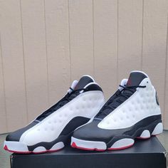 Air Jordan Retro 13 White True Red Black Black Laces Never Worn Size 7y No Trades Classic White Jordan Shoes With Round Toe, Casual White Jordan Shoes With Contrast Sole, Air Jordan Retro 13, Retro 13, Air Jordan Retro, Kids Jordans, Air Jordans Retro, True Red, Black Laces