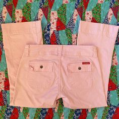 Y2K !It pink jeans with back flap pockets, double button closure and thick hems. Low rise and cropped. Excellent condition.  Tag size 7. Fit estimate: size 4 or small Waist: 29" Rise: 8" Hips: 36" Thigh, widest: 10" Inseam: 21.5" 96% cotton 4% spandex Pink Wide Leg Y2k Pants, Y2k Style Pink Jeans With Pockets, Y2k Pink Jeans With Pockets, Y2k Pink Wide Leg Pants, Pink Y2k Style Wide Leg Pants, Pink Cargo Pocket Cotton Jeans, Y2k Pink Straight Leg Bottoms, Pink Wide Leg Y2k Bottoms, 90s Style Pink Wide Leg Pants