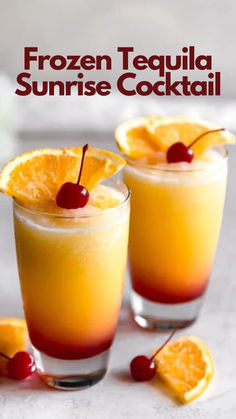 Frozen Tequila Sunrise Cocktail How To Make A Tequila Sunrise, Orange Frozen Cocktail, Frozen Tequila Sunrise, Non Alcoholic Tequila Sunrise, Frozen Mixed Drinks, Tequila Sunrise Recipe, Strawberry Tequila, Tequila Sunrise Cocktail