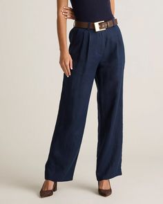 100% European Linen Pleated Trouser Navy Trousers, Trousers Details, Wardrobe Pieces, Pleated Trousers, European Linens, Oui Oui, Sand Color, Fall Wardrobe, Quince