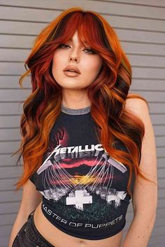 Red Balayage with Hints of Orange for women with long hair Luxe Logo, Color Block Hair, Red Balayage Hair, Edgy Hair, Hair Color And Cut, Copper Hair, Creative Hairstyles