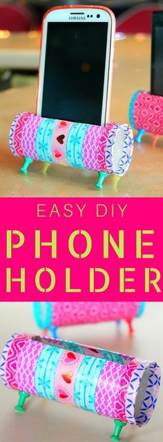 an easy phone holder made out of toilet paper