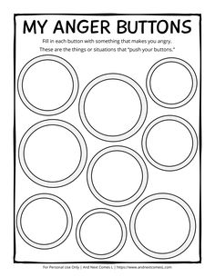 Social Worker Worksheets, Emotions Art Therapy, Anger Buttons Worksheet, Therapy Printables, Therapy Ideas For Teens, Activities For Middle Schoolers, Art Therapy Activities Printables, Anger Management Activities For Kids, Anger Worksheets