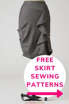 a skirt is shown with the words free skirt sewing patterns on it and an arrow pointing to