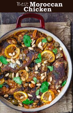 the best moroccan chicken recipe with oranges, almonds and cilantro in a skillet