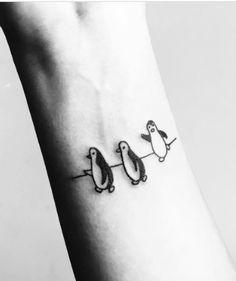 Three Penguin Small Wrist Tattoo Penguin Family Tattoo, Tiny Penguin Tattoo, Small Penguin Tattoo, Love Wrist Tattoo, Tattoo With Meaning, Avocado Tattoo, Small Wrist Tattoo, Little Bird Tattoos