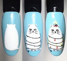 Animal Nail Art, Cute Spring Nails, Animal Nails, Cat Nails, Winter Nail Art, I Love Nails, Cute Nail Art