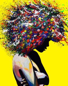 a painting of a woman's head with sprinkles all over it