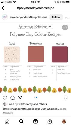 the color scheme for polymer clay is shown on an iphone screen, and it appears to be different colors