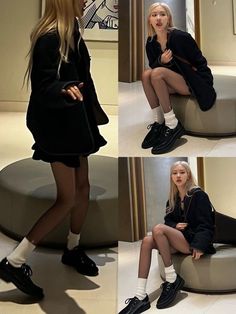 Black Tights Outfit Winter, Kpop Idol Fashion, Look Rose, White Socks, Blackpink Fashion, Korean Outfits