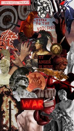 collage of various images with words and symbols