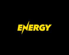 the word energy is written in yellow and black with a lightning symbol on it's side