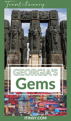 the cover of georgia's gems, with an image of colorful buildings in the background